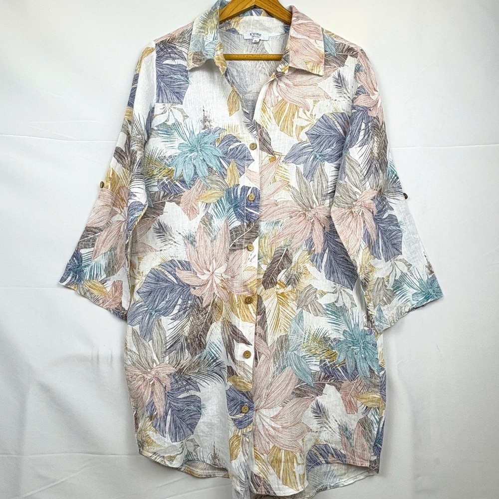 ROSEMARINE Women Linen ButtonUp Shirt Tunic Sz M Beachy Coastal Breathable Italy